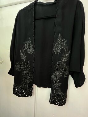 Landlady Black Embroidered Open Jacket